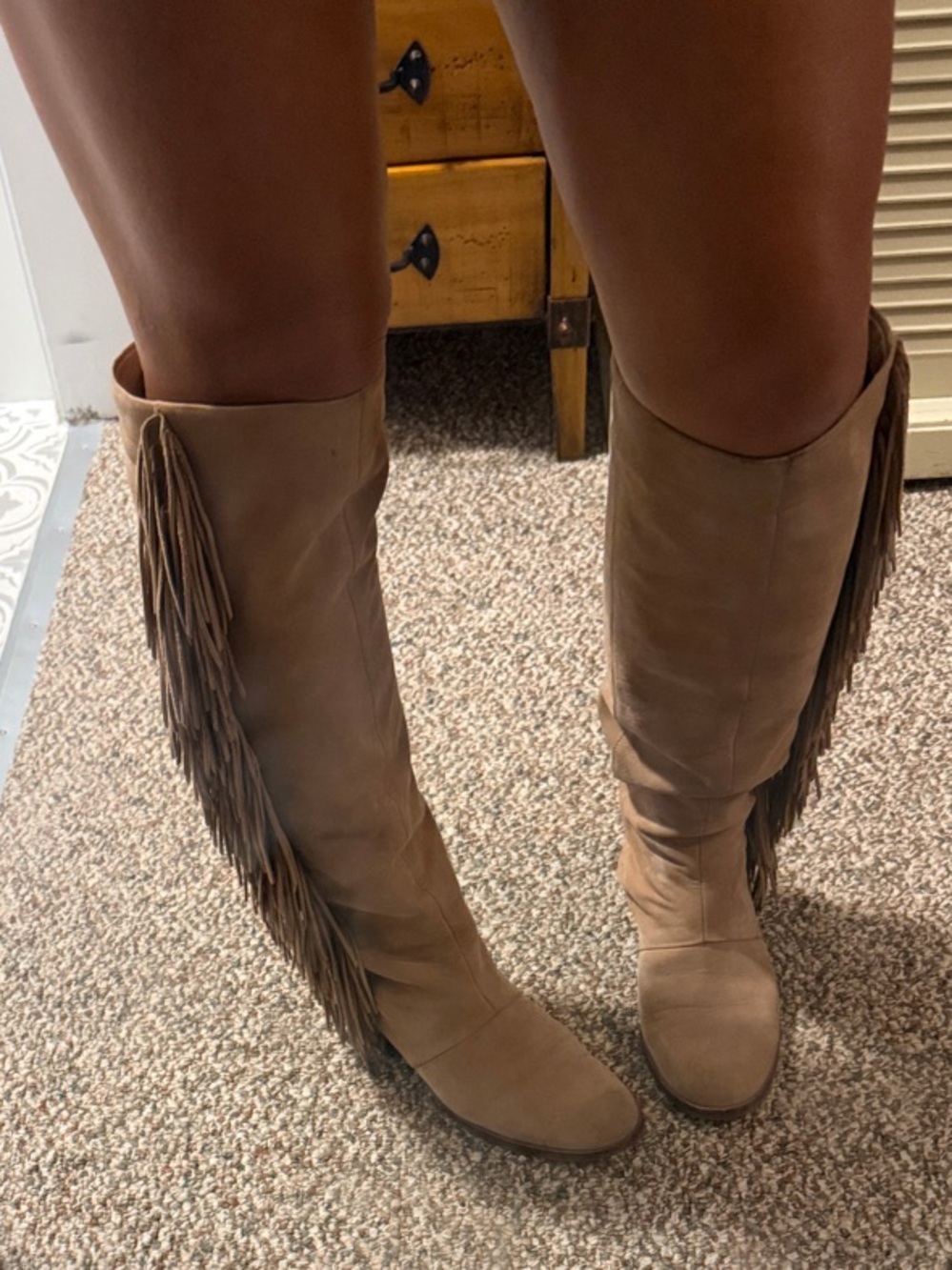 Sam Edelman Tan Suede Fringe Over-the-Knee Boots